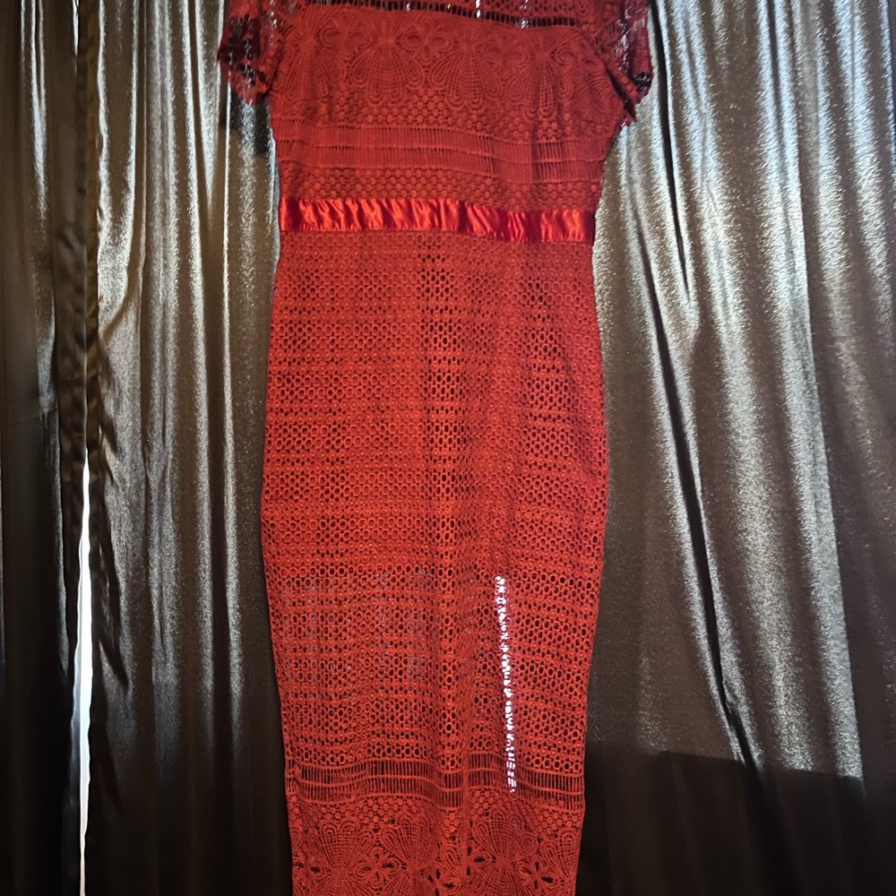 Lulu's Red Crochet Lace Midi Dress